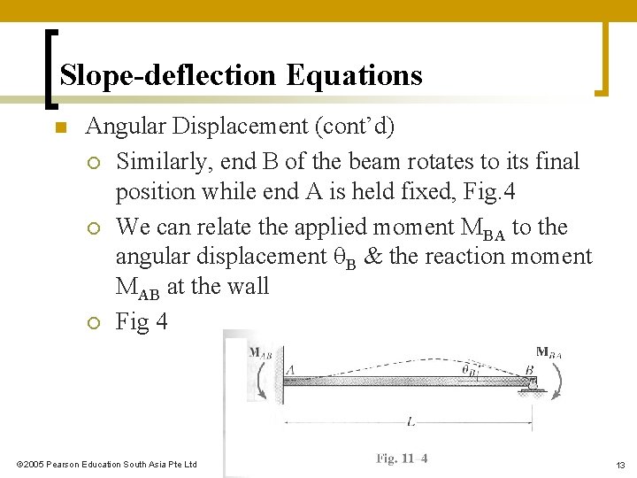 Slope-deflection Equations n Angular Displacement (cont’d) ¡ Similarly, end B of the beam rotates Slope-deflection Equations n Angular Displacement (cont’d) ¡ Similarly, end B of the beam rotates