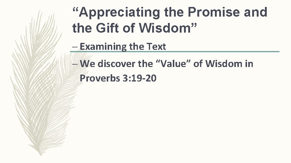 “Appreciating the Promise and the Gift of Wisdom” – Examining the Text – We