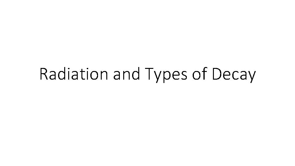 Radiation and Types of Decay 