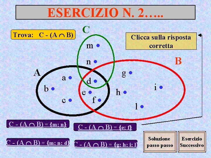 ESERCIZIO N. 2…. . Trova: C - (A B) C Clicca sulla risposta corretta