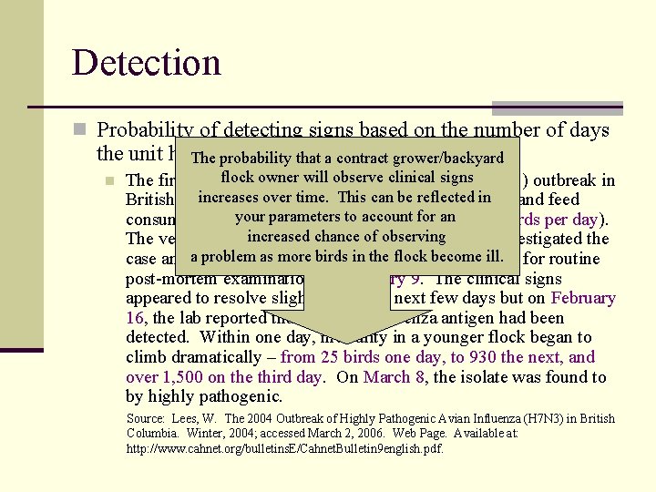 Detection n Probability of detecting signs based on the number of days the unit