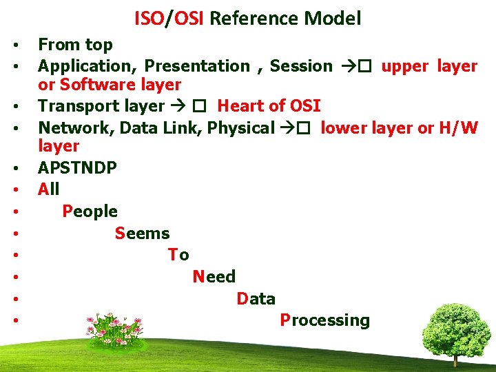 ISO/OSI Reference Model • • • From top Application, Presentation , Session � upper