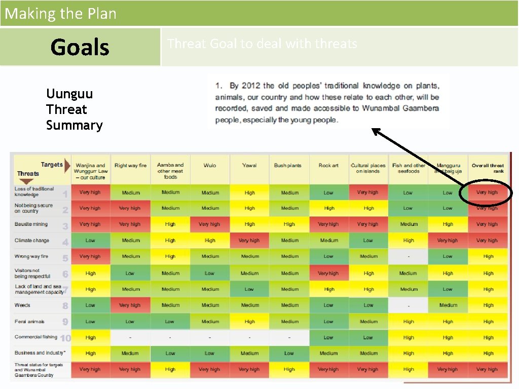 Making the Plan Goals Uunguu Threat Summary Threat Goal to deal with threats 