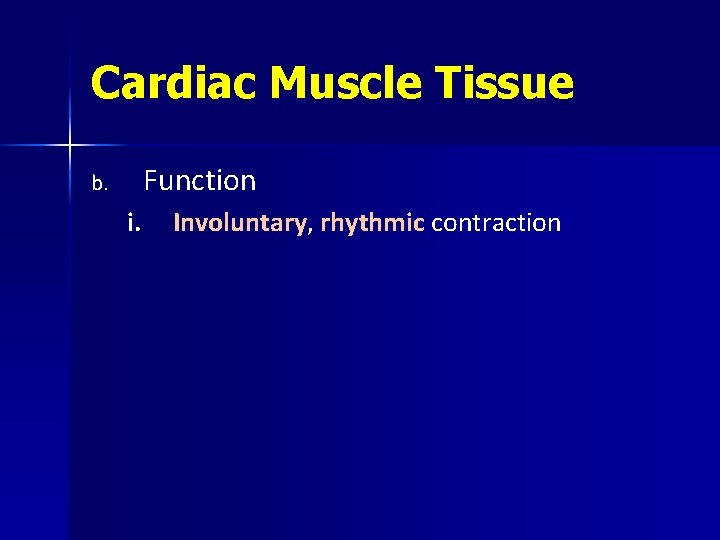 Cardiac Muscle Tissue Function b. i. Involuntary, rhythmic contraction 