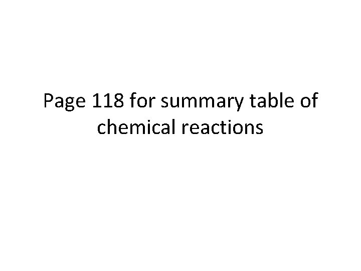 Page 118 for summary table of chemical reactions 