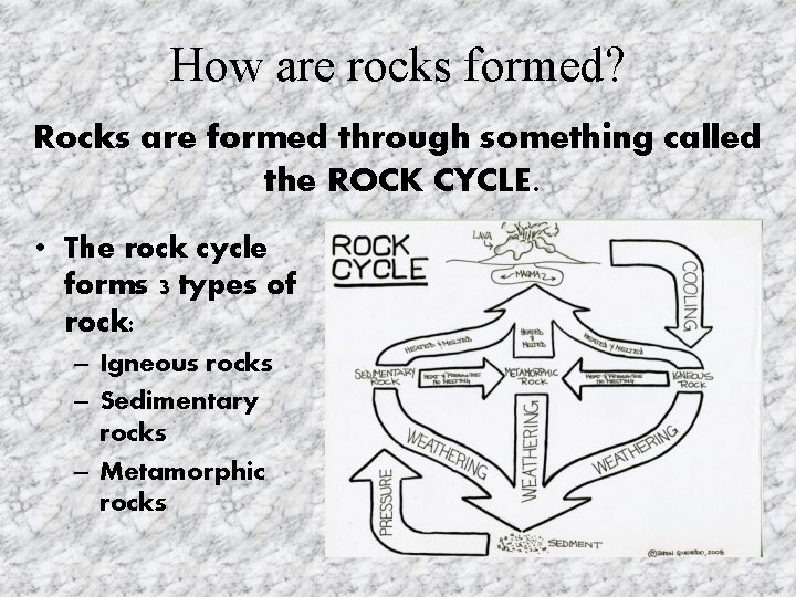 How are rocks formed? Rocks are formed through something called the ROCK CYCLE. •