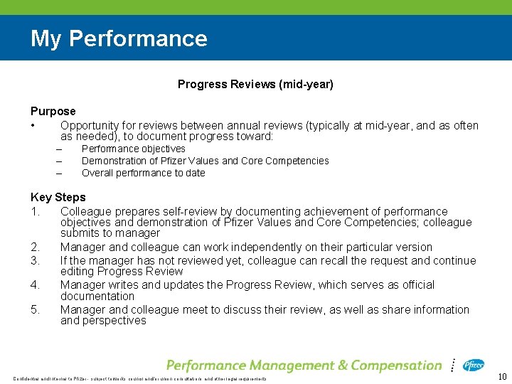 My Performance Progress Reviews (mid-year) Purpose • Opportunity for reviews between annual reviews (typically