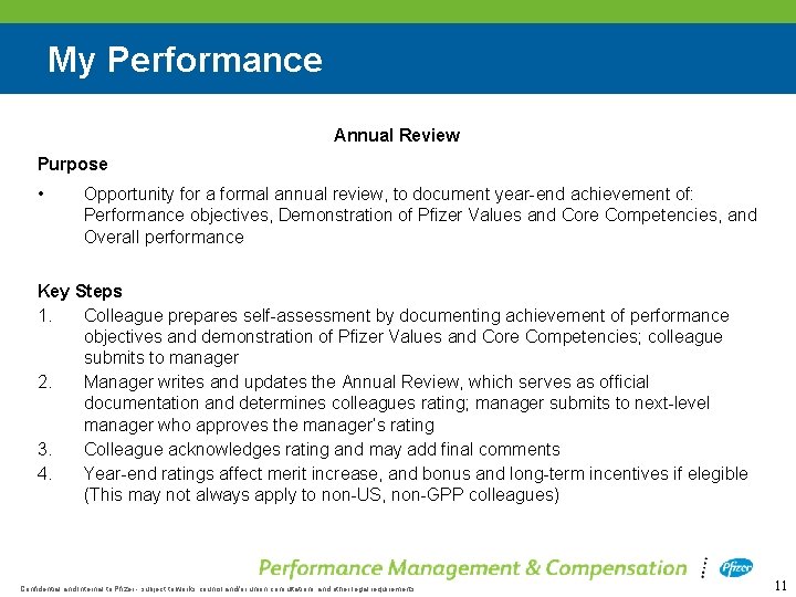 My Performance Annual Review Purpose • Opportunity for a formal annual review, to document