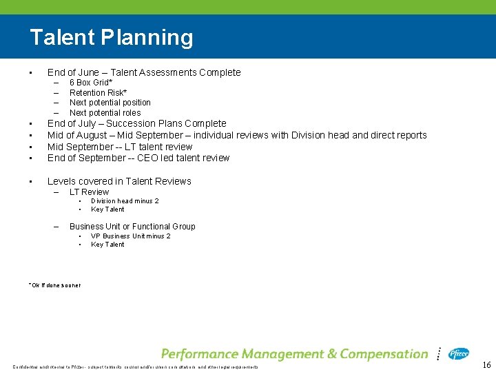 Talent Planning • End of June – Talent Assessments Complete – – 6 Box