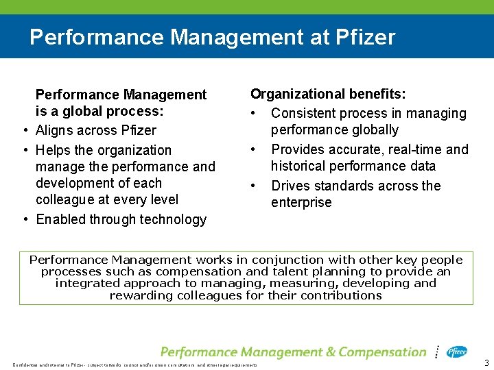 Performance Management at Pfizer Performance Management is a global process: • Aligns across Pfizer