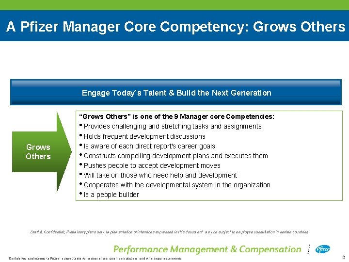 A Pfizer Manager Core Competency: Grows Others Engage Today’s Talent & Build the Next