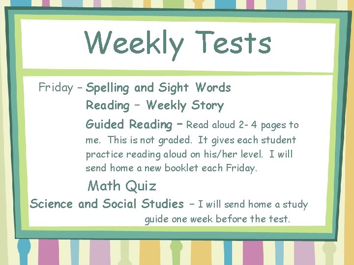 Weekly Tests Friday – Spelling and Sight Words Reading – Weekly Story Guided Reading