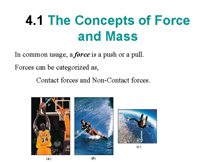 4. 1 The Concepts of Force and Mass In common usage, a force is