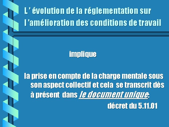 L ’ évolution de la réglementation sur l ’amélioration des conditions de travail implique