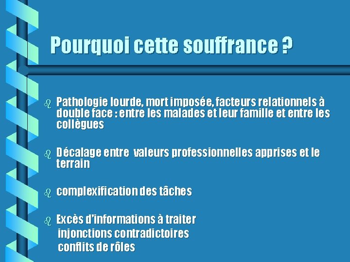 Pourquoi cette souffrance ? b Pathologie lourde, mort imposée, facteurs relationnels à double face