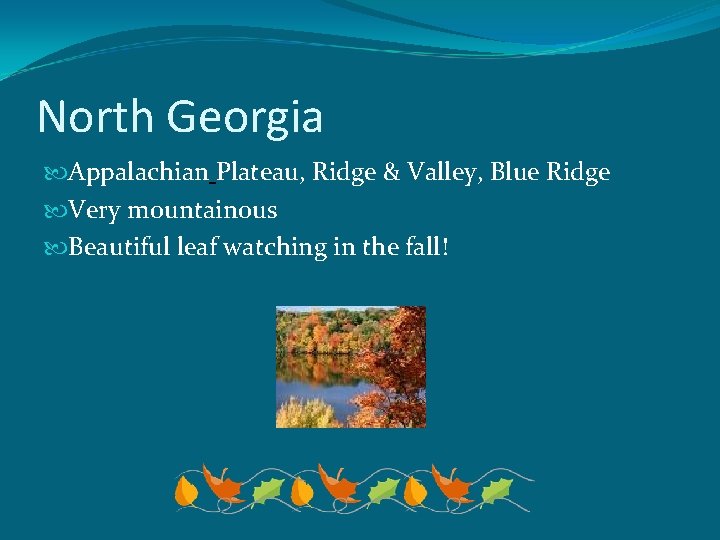 North Georgia Appalachian Plateau, Ridge & Valley, Blue Ridge Very mountainous Beautiful leaf watching