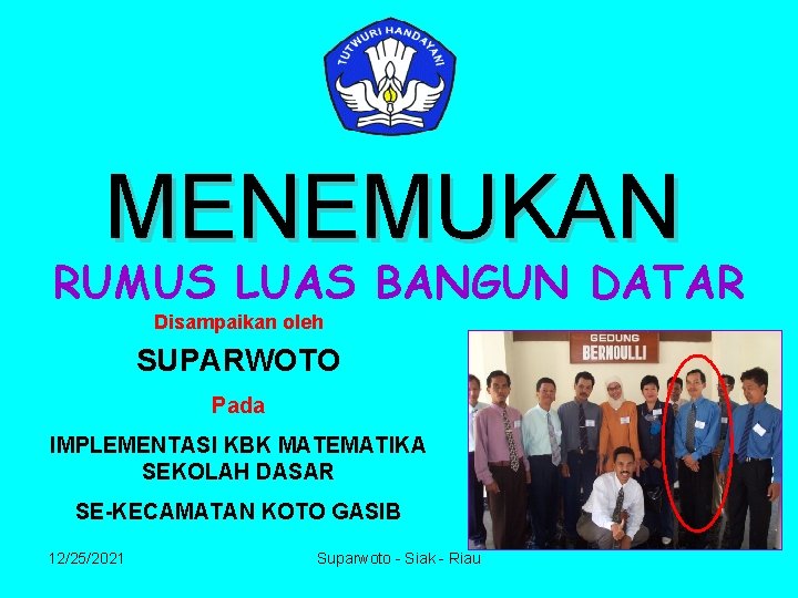 MENEMUKAN RUMUS LUAS BANGUN DATAR Disampaikan oleh SUPARWOTO Pada IMPLEMENTASI KBK MATEMATIKA SEKOLAH DASAR