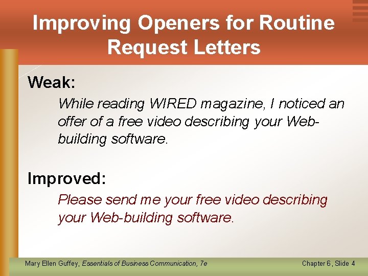 Improving Openers for Routine Request Letters Weak: While reading WIRED magazine, I noticed an