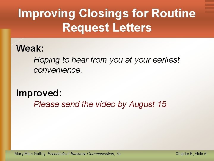 Improving Closings for Routine Request Letters Weak: Hoping to hear from you at your