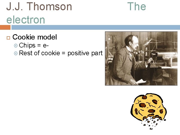 J. J. Thomson electron Cookie model Chips = e Rest of cookie = positive
