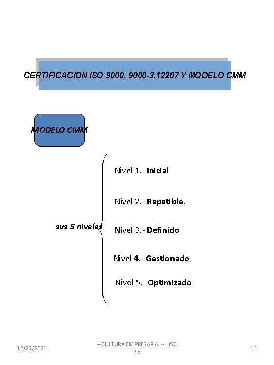 CERTIFICACION ISO 9000, 9000 -3, 12207 Y MODELO CMM Nivel 1. - Inicial Nivel