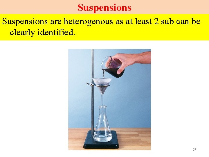 Suspensions are heterogenous as at least 2 sub can be clearly identified. 27 