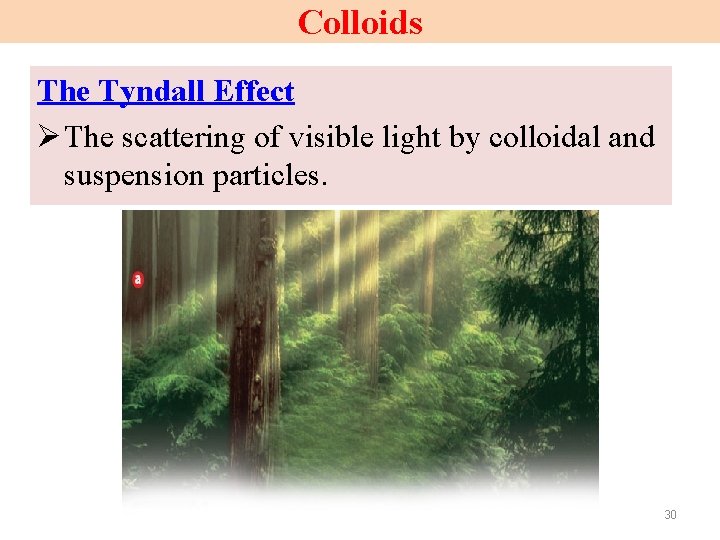 Colloids The Tyndall Effect Ø The scattering of visible light by colloidal and suspension