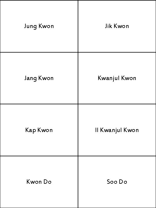 Jung Kwon Jik Kwon Jang Kwon Kwanjul Kwon Kap Kwon Il Kwanjul Kwon Do