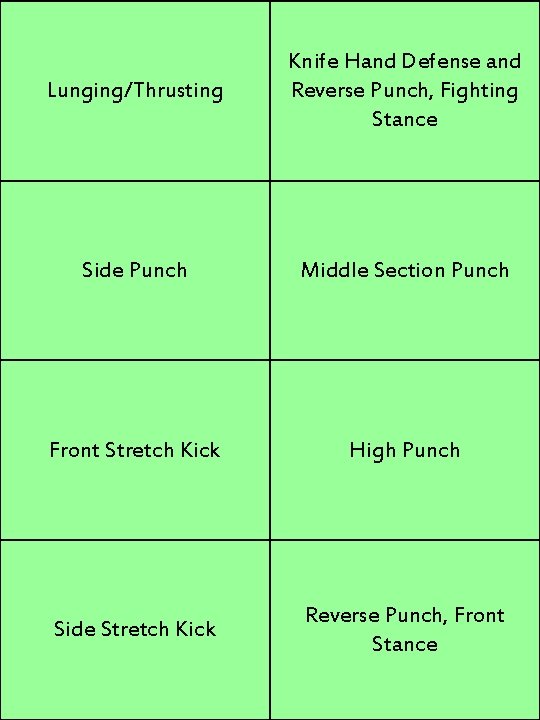 Lunging/Thrusting Knife Hand Defense and Reverse Punch, Fighting Stance Side Punch Middle Section Punch