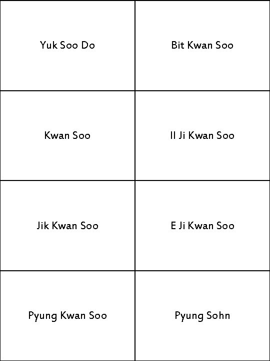 Yuk Soo Do Bit Kwan Soo Il Ji Kwan Soo Jik Kwan Soo E