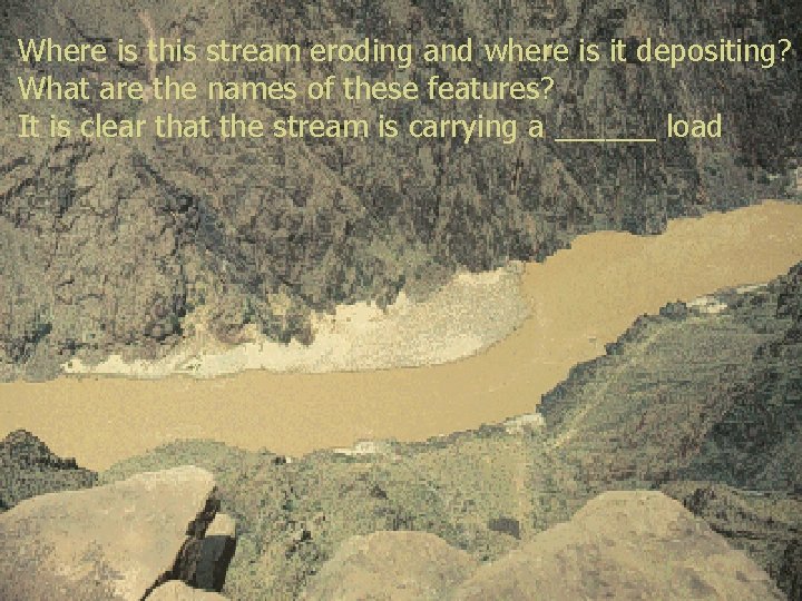 Where is this stream eroding and where is it depositing? What are the names