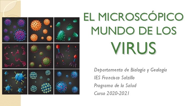 EL MICROSCÓPICO MUNDO DE LOS VIRUS Departamento de Biología y Geología IES Francisco Salzillo