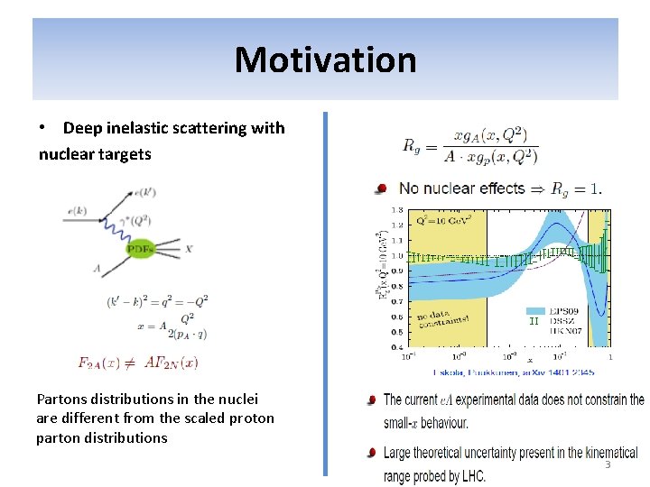 Motivation • Deep inelastic scattering with nuclear targets Partons distributions in the nuclei are