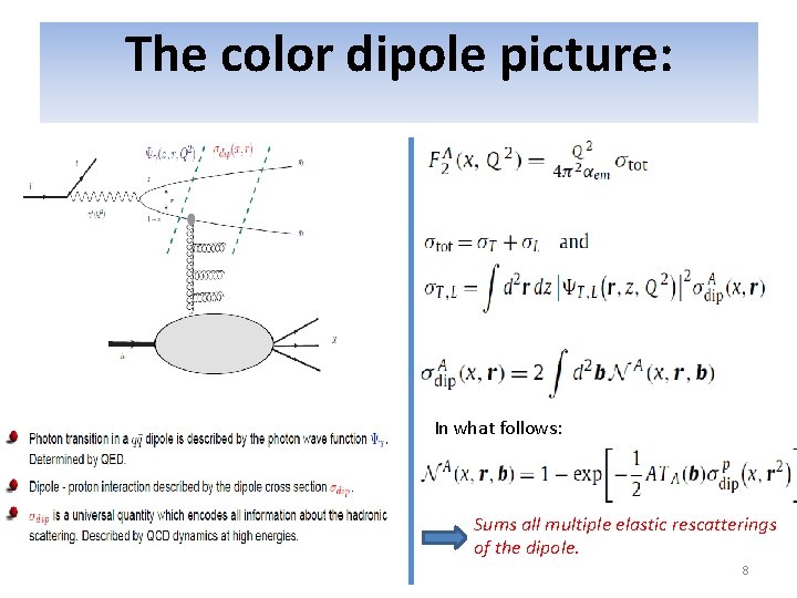 The color dipole picture: In what follows: Sums all multiple elastic rescatterings of the