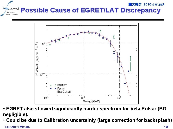 論文紹介_2010 -Jan. ppt Possible Cause of EGRET/LAT Discrepancy • EGRET also showed significantly harder