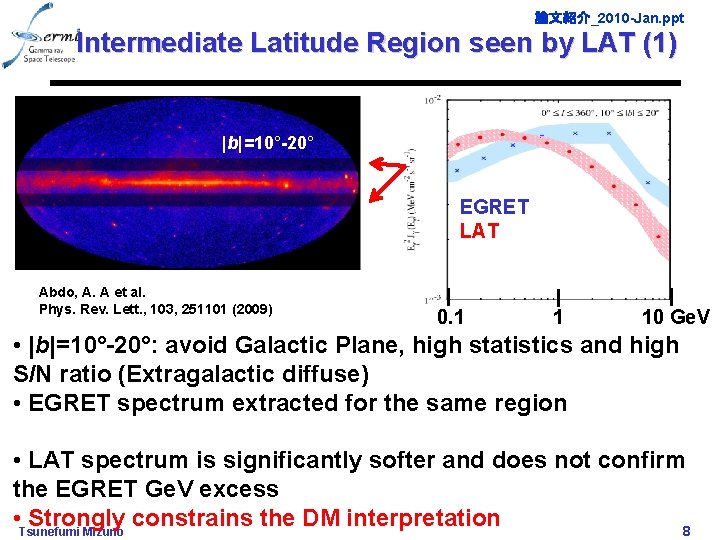 論文紹介_2010 -Jan. ppt Intermediate Latitude Region seen by LAT (1) |b|=10°-20° EGRET LAT Abdo,