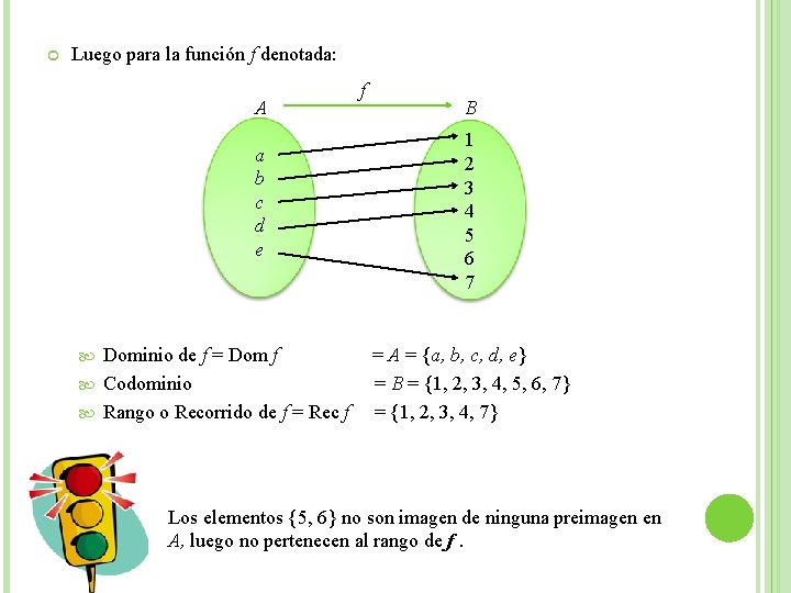  Luego para la función f denotada: A a b c d e Dominio