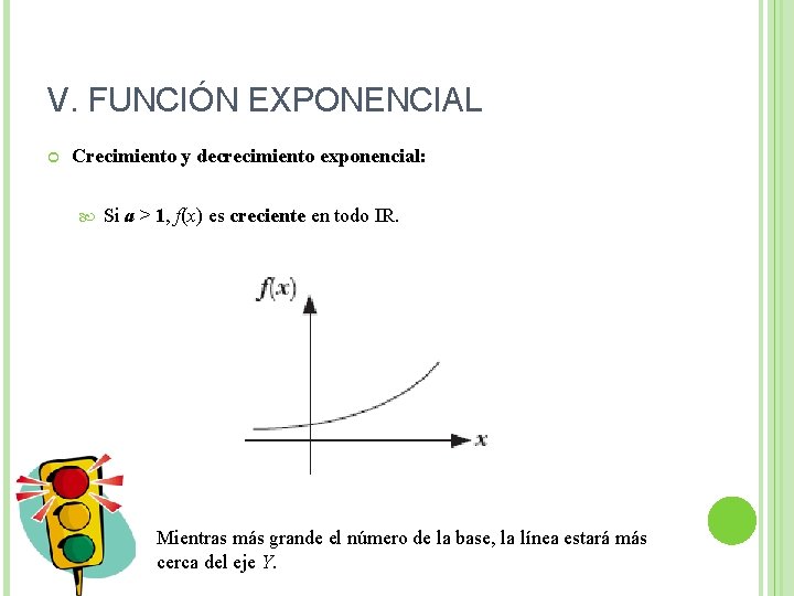 V. FUNCIÓN EXPONENCIAL Crecimiento y decrecimiento exponencial: Si a > 1, f(x) es creciente