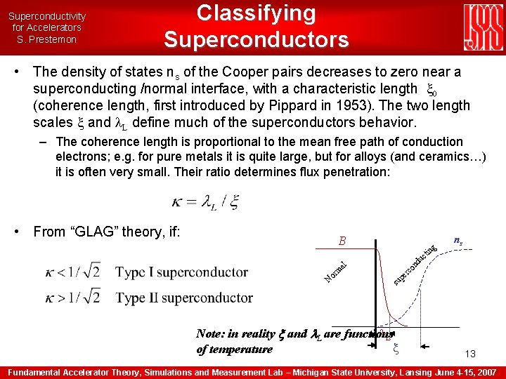 Superconductivity for Accelerators S. Prestemon Classifying Superconductors • The density of states ns of