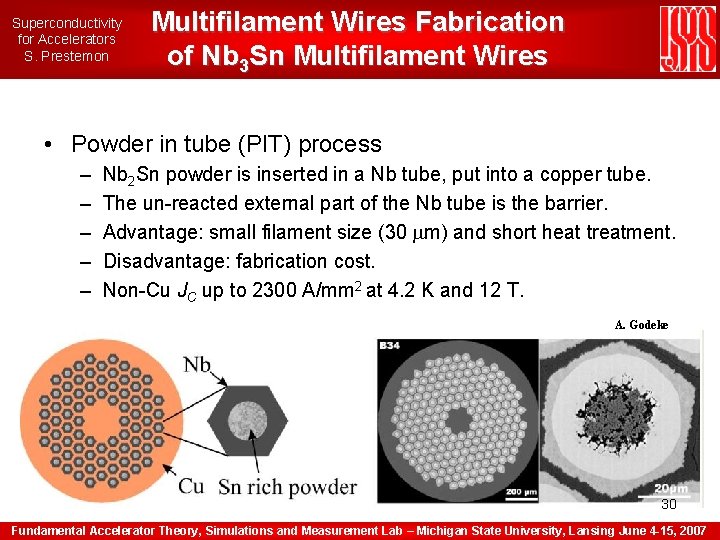 Superconductivity for Accelerators S. Prestemon Multifilament Wires Fabrication of Nb 3 Sn Multifilament Wires