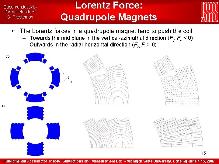 Superconductivity for Accelerators S. Prestemon Lorentz Force: Quadrupole Magnets • The Lorentz forces in