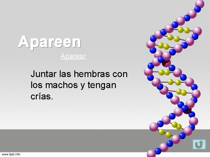 Apareen Aparear Juntar las hembras con los machos y tengan crías. 