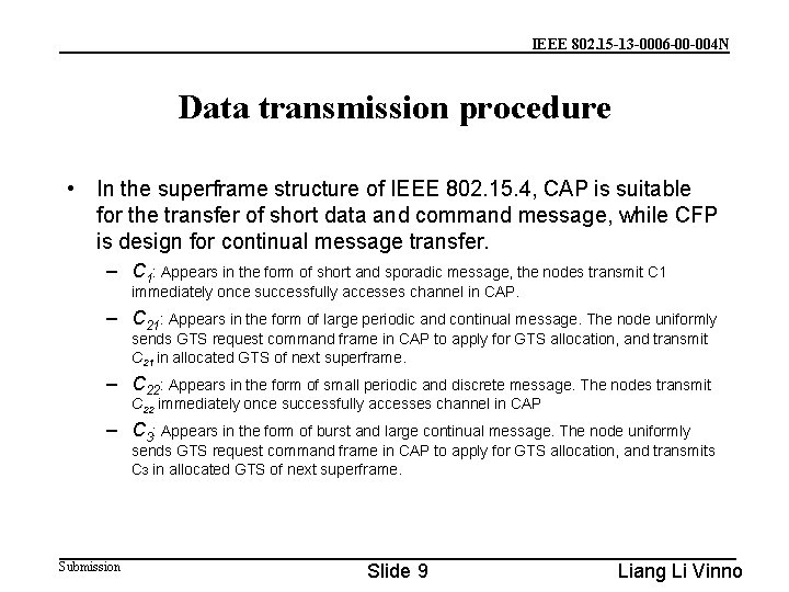 IEEE 802. 15 -13 -0006 -00 -004 N Data transmission procedure • In the