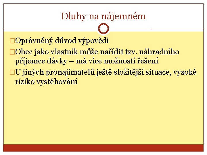 Dluhy na nájemném �Oprávněný důvod výpovědi �Obec jako vlastník může nařídit tzv. náhradního příjemce