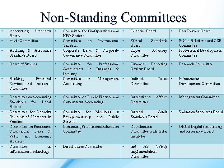 Non-Standing Committees • • Accounting Standards • Board Audit Committee • • Auditing &
