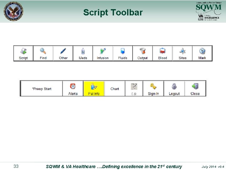 Script Toolbar 33 SQWM & VA Healthcare …. Defining excellence in the 21 st