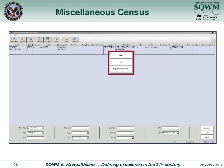 Miscellaneous Census 46 SQWM & VA Healthcare …. Defining excellence in the 21 st