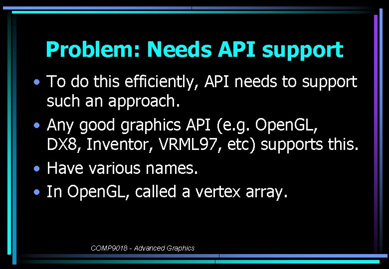 Problem: Needs API support • To do this efficiently, API needs to support such