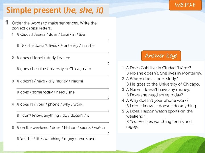 WB. P 18 Answer keys 