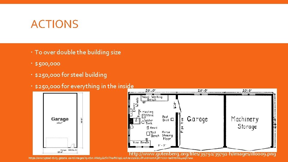 ACTIONS To over double the building size $500, 000 $250, 000 for steel building